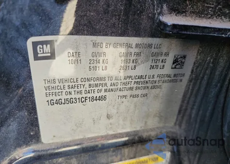 2012 Buick Lacrosse Touring из США, поврежденный, VIN 1G4GJ5G31CF184466